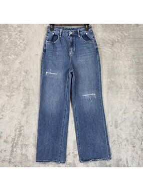 Mini Brand Wide Leg Jeans Womens S Blue Medium Wash High Rise Distressed Denim